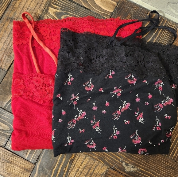 Two Victoria's Secret Red and Black Lace Camisoles - Picture 1 of 10